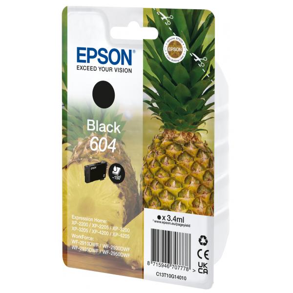 Epson 604 cartuccia d'inchiostro 1 pz Originale Nero (Epson 604 - 3.4 ml - nero - originale - blister con radiofrequenza / allarme acustico - cartuccia d'inchiostro - per Expression Home XP-2200, 2205, 3200, 3205, 4200, 4205, WorkForce WF-2910, 2930,...