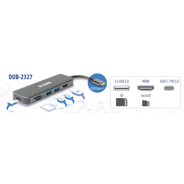 D-Link DUB-2327 replicatore di porte e docking station per laptop Cablato USB tipo-C Grigio (6-IN-1 USB-C HUB W HDMI)D-link0790069468582DUB-2327