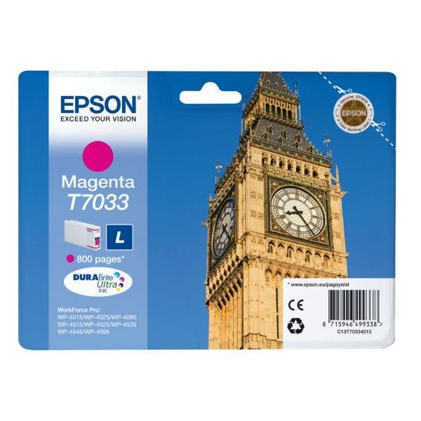 Epson Big Ben Tanica Magenta (EPSON WP4000/4500 L MAGENTA WP4000/4500 SERIES 0.8K)EpsonC13T70334010