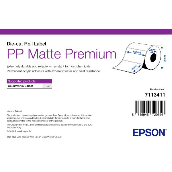 Epson 7113411 etichetta per stampante Bianco Etichetta per stampante autoadesiva (PP MATTE LABEL PREM DIE-CUT - ROLL 102X76MM 365 LABELS)Epson87159467206167113411
