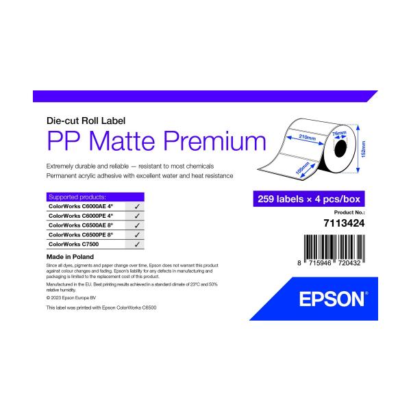 Epson 7113424 etichetta per stampante Bianco Etichetta per stampante autoadesiva (PP MATTE LABEL PREM DIE-CUT - ROLL 105X210MM 259 LABELS)Epson87159467204327113424