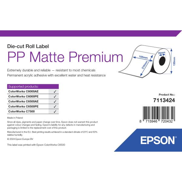 Epson 7113424 etichetta per stampante Bianco Etichetta per stampante autoadesiva (PP MATTE LABEL PREM DIE-CUT - ROLL 105X210MM 259 LABELS)Epson87159467204327113424