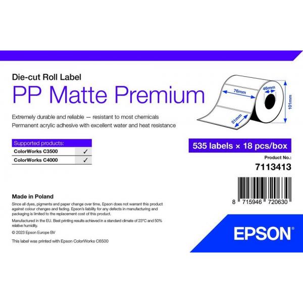 Epson 7113413 etichetta per stampante Bianco Etichetta per stampante autoadesiva (PP MATTE LABEL PREM DIE-CUT - ROLL 76X51MM 535 LABELS)Epson7113413