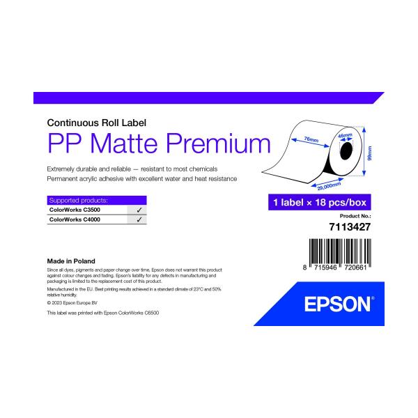 Epson 7113427 etichetta per stampante Bianco Etichetta per stampante autoadesiva (PP MATTE LABEL PREM CONTINUOUS - ROLL 76X29MM)Epson87159467206617113427