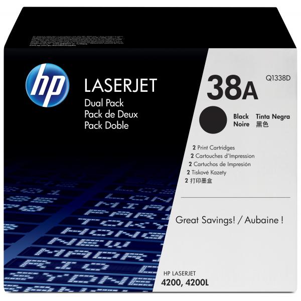 HP 38A 2-pack Black Original LaserJet Toner Cartridges cartuccia toner 2 pz Originale Nero (HP 38A - 2 pakker - sort - original -)HpQ1338D