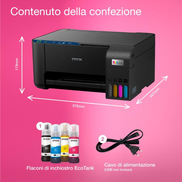 Epson EcoTank ET-2861 stampante multifunzione inkjet 3in1 A4, serbatoi ricaricabili alta capacità, 4 flaconi inclusi pari a 4500pag B/N 7500pag colore, Wi-FI Direct, USB (ECOTANK ET-2861)Epson8715946725925C11CJ67426