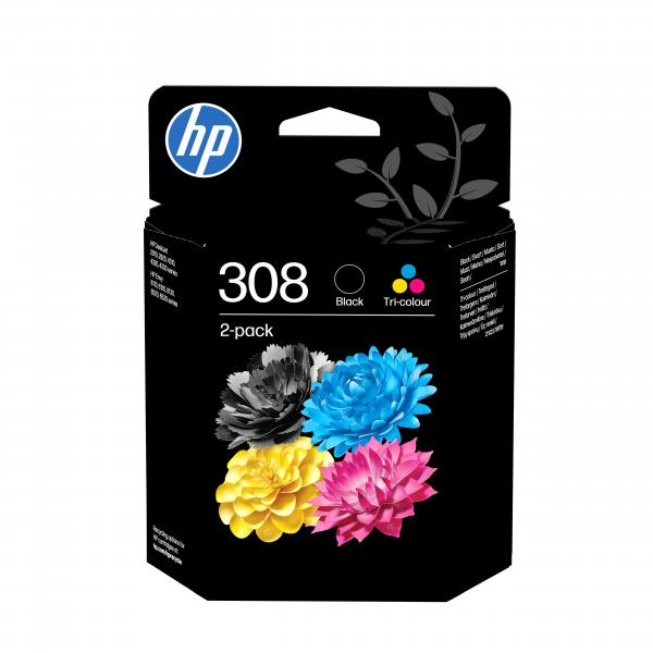 HP Confezione da 2 Cartucce di Inchiostro Nero/Tricromia Originali 308 (OEM HP 6L6S6UE/308 Printhead cartridge multi pack black + color for HP Envy 6100)Hp6L6S6UE