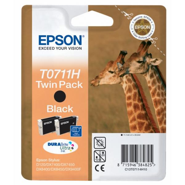 Epson Giraffe Confezione doppia Nero T0711H Inchiostri DURABrite Ultra (BLACK TWIN PACK INKS T071 - D120/DX7400/DX7450/DX8400/DX8450)EpsonC13T07114H10
