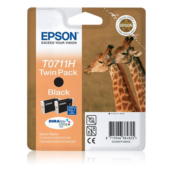 Epson Giraffe Confezione doppia Nero T0711H Inchiostri DURABrite Ultra (EPSON T0711H TWIN PK BLK HIGH D120 DX7400/7450/8400/8450/9400F)EpsonC13T07114H10