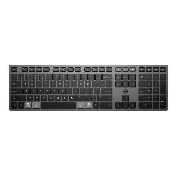 HP Tastiera wireless ricaricabile multidispositivo 725 (HP 725 - Keyboard - multi-device, rechargeable, powered by SuperCapacitor - full size - wireless - 2.4 GHz, Bluetooth - QWERTY - International English - nightfall black) - Versione UKHp9T5B2AA#ABB