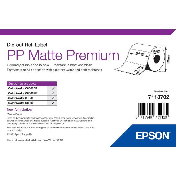 Epson 7113702 etichetta per stampante Bianco Etichetta per stampante autoadesiva (PP MATTE LABEL PREMIUM DIE-CUT - ROLL 105MM X 152MM 800 LABELS)Epson87159467391207113702