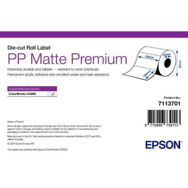 Epson 7113701 etichetta per stampante Bianco Etichetta per stampante autoadesiva (PP MATTE LABEL PREMIUM DIE-CUT - ROLL 105MM X 152MM 185 LABELS)Epson87159467391137113701