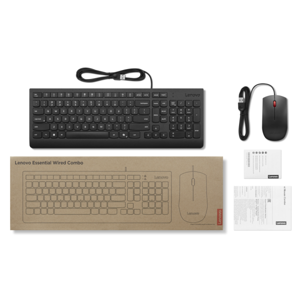 Lenovo Essential Wired Combo Black US Euro tastiera Mouse incluso Universale USB Nero (Lenovo Essential Wired Combo - Set mouse e tastiera - USB - QWERTY - Statunitense con il simbolo dell'euro - nero - per ThinkPad T16 Gen 4 21QN)Lenovo4X31R64439