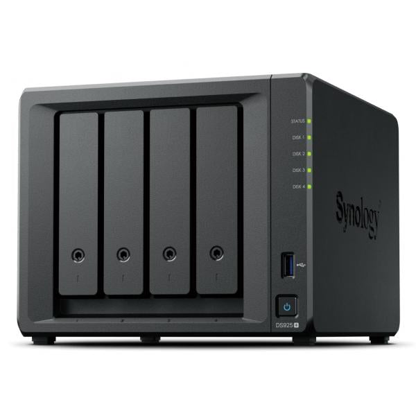 Synology DiskStation DS925+ server NAS e di archiviazione Ryzen Embedded V1500B 4 GB DDR4 0 TB Nero (Synology Disk Station DS925+ - NAS server - 4 bays - SATA-600 / NVMe - HDD - RAID JBOD, 0, 1, 5, 6, 10 - RAM 4 GB - 2.5 Gigabit Ethernet - iSCSI supp...
