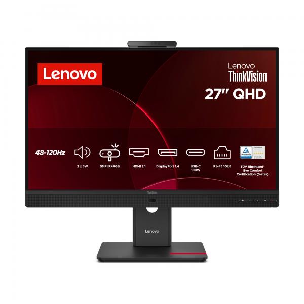 Lenovo ThinkVision T27QD-4v Monitor (Lenovo ThinkVision T27qd-4v - LED monitor - 27 - 2560 x 1440 QHD @ 120 Hz - IPS - 350 cd/m - 1500:1 - 4 ms - HDMI, 2xDisplayPort, 2xUSB-C - speakers - eclipse black)Lenovo019815743462264B8UAT1UK