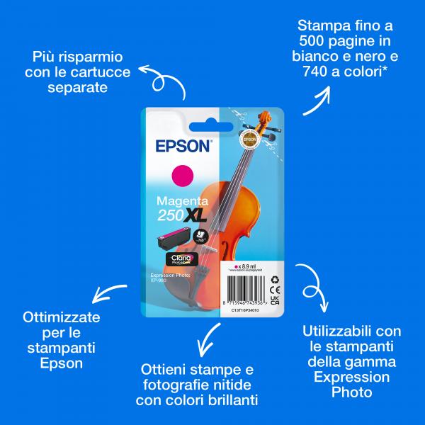 Epson Inchiostro magenta 250XL Claria Photo HD Violino in confezione singola (SINGLEPACK MAGENTA 250XL INK)Epson8715946743936C13T16P34010