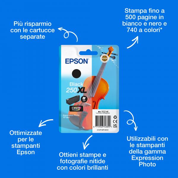 Epson Inchiostro nero Claria Photo HD 250XL Violino in confezione singola (SINGLEPACK BLACK 250XL INK)Epson8715946743899C13T16P14010