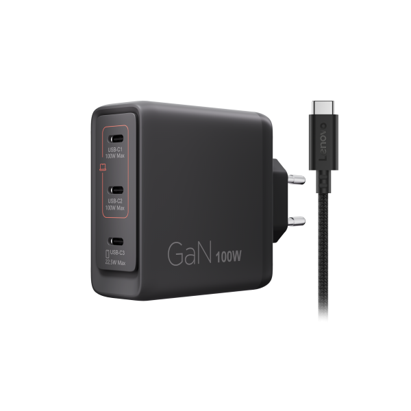 Lenovo 40AW100BEU Caricabatterie per dispositivi mobili Universale Nero AC Interno (LENOVO MULTI-PORT USB-C 100W - GAN CHARGER BLACK -EU)Lenovo40AW100BEU