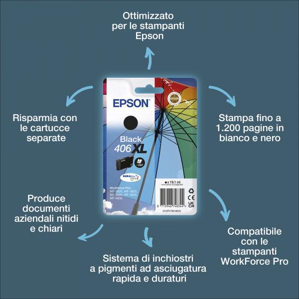 Epson Inchiostri DURABrite Ultra Ombrello confezione singola 406XL nero (SINGLE BLACK 406XL UMBRELLA INK)Epson8715946748344C13T17H14010