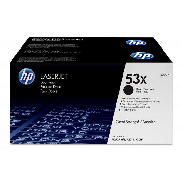 HP Confezione da 2 cartucce originali di Toner nero ad alta capacità LaserJet 53X (HP 53X - 2 pakker - H?jtydende - sort)HpQ7553XD