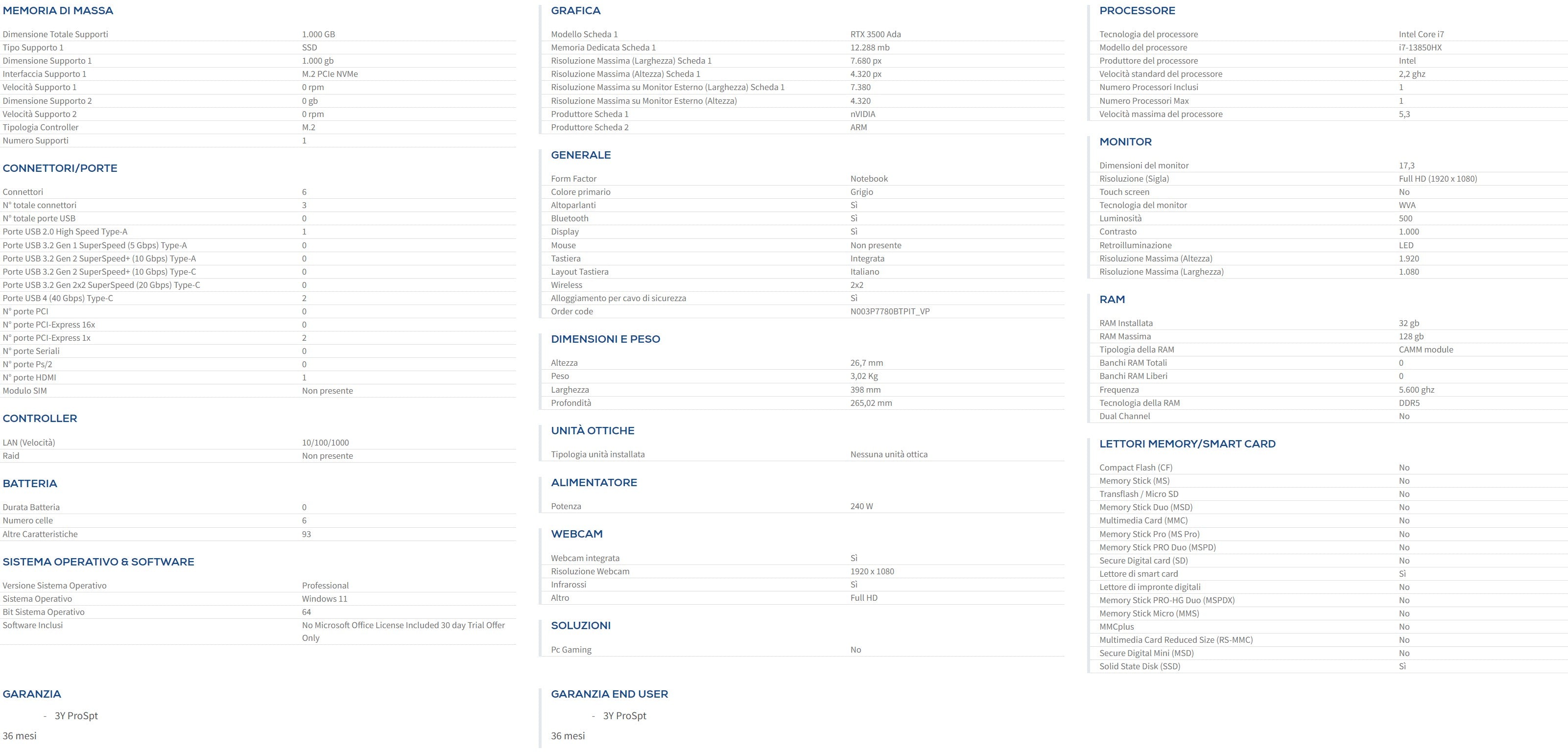 DELL PRECISION 7780/I7-13850HX/32GB/1TB/17/RTX3500/W11P