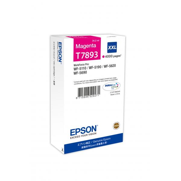 Epson Tanica Magenta (Epson T7893 - 34.2 ml - misura XXL - magenta - originale - cartuccia di stampa - per WorkForce Pro WF-5110DW, WF-5190DW, WF-5190DW BAM, WF-5620DWF, WF-5690DWF, WF-5690DWF BAM)EpsonC13T789340