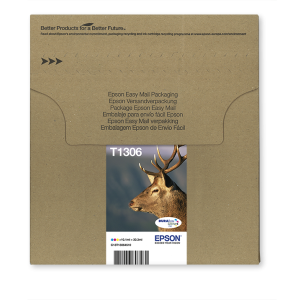 Epson Stag Multipack 3 colori T1306 DURABrite Ultra Ink in confezione Easy Mail Packaging (EPSON T130 3-COLOURS INK EASYMAIL, STAG)EpsonC13T13064510