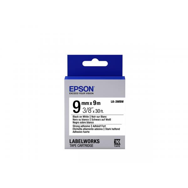 Epson Nastro fondo Bianco per testo Nero, altamente adesivo 9/9 LK-3WBW (TAPE - LK-3WBW STRNG ADH BLK-/W - ADHESIVE LK-3WBW BLACK/WHITE 9MM)EpsonC53S653007