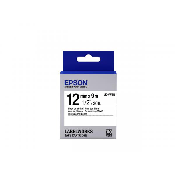 Epson Nastro fondo Standard Bianco per testo Nero 12/9 LK-4WBN (TAPE LK-4WBN STD BLK-/WHT 12/9 - .)EpsonC53S654021