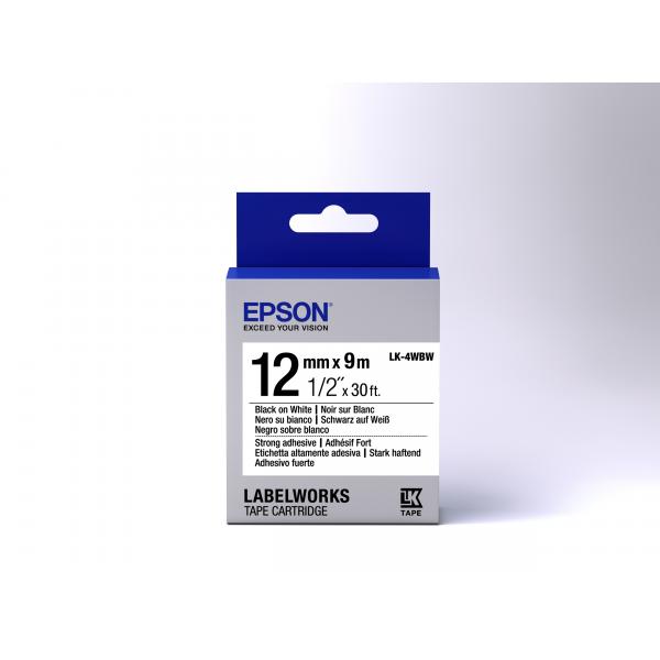 Epson Nastro fondo Bianco per testo Nero, altamente adesivo 12/9 LK-4WBW (TAPE LK-4WBW STRNG ADH BLK-/WHT - WHT 12/9)EpsonC53S654016