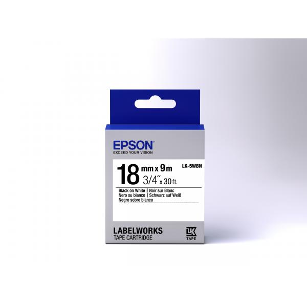 Epson Nastro fondo Standard Bianco per testo Nero 18/9 LK-5WBN (TAPE LK-5WBN STD BLK-/WHT 18/9 - .)EpsonC53S655006