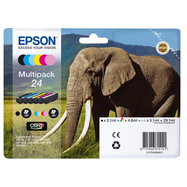 Epson Elephant Multipack 6-colours 24 Claria Photo HD Ink (Epson 24 Multipack - 6 pakker - sort,)EpsonC13T24284021