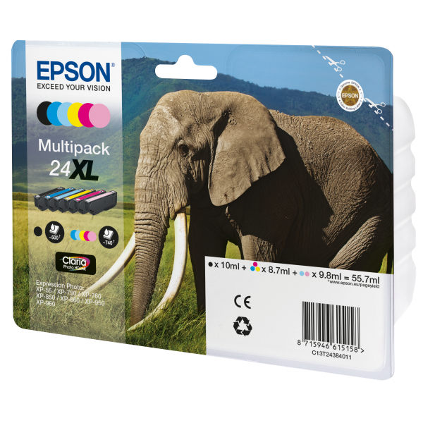 Epson Elephant Multipack 6-colours 24XL Claria Photo HD Ink (Epson 24XL Multipack - 6 pakker - XL -)EpsonC13T24384021
