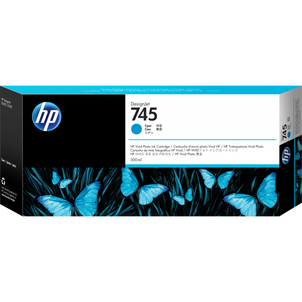 HP Cartuccia Inchiostro Ciano DesignJet 745, 300 ml (HP 745 300-ML CYAN INK CARTRIDGE)HpF9K03A