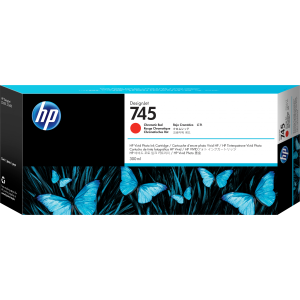 HP Cartuccia Inchiostro Rosso cromatico DesignJet 745, 300 ml (HP 745 300-ML CHROMATIC RED INK CART)HpF9K06A