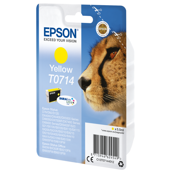 Epson Singlepack Yellow T0714 DURABrite Ultra Ink (EPSON T0714 YELLOW INK STYLUS D78 DX4000 DX4050)EpsonC13T07144012