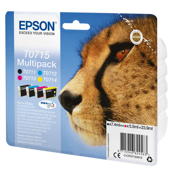 Epson Multipack 4-colours T0715 DURABrite Ultra Ink (EPSON T0715 MULTIPACK D78/DX4000/4050/5050/6000/6050)EpsonC13T07154012