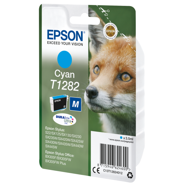 Epson Fox Inchiostro ciano singolo DURABrite Ultra Volpe T1282 (EPSON T1282 CYAN M INK T128 CYAN M)EpsonC13T12824012