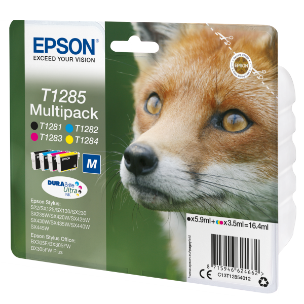 Epson Fox Multipack 4 colori DURABrite Volpe T1285 (Epson T1285 Multipack - 4 pakker - sor)EpsonC13T12854022