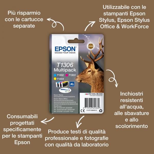 Epson Stag Inchiostro ciano singolo DURABrite Ultra Cervo T1302 (INK CARTR DURABRITE ULTRA CYAN - F/BX320FW SX620FW SX525WD)EpsonC13T13024012