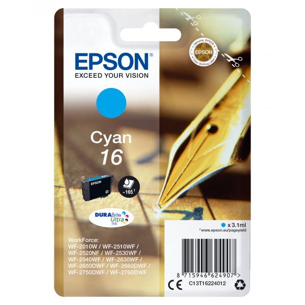 Epson Pen and crossword Cartuccia Penna e cruciverba Ciano Inchiostri DURABrite Ultra 16 (Epson Ink Cartridges, DURABrite Ultra, 16, Pen and crossword, Singlepack, 1 x 3.1 ml Cyan, RF+AM)EpsonC13T16224022