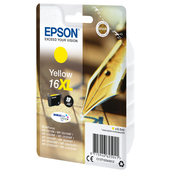 Epson Pen and crossword Cartuccia Penna e cruciverba Giallo Inchiostri DURABrite Ultra 16XL (Epson 16XL - XL - gul - original - bl? LEADTIME6DAYS:leadtime of 6 days)EpsonC13T16344012