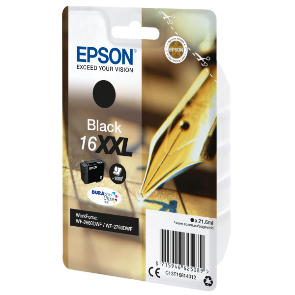 Epson Singlepack Black 16XXL DURABrite Ultra Ink (EPSON T1681 16XXL BLACK Pen & Crossword 1000 PAGES)EpsonC13T16814012