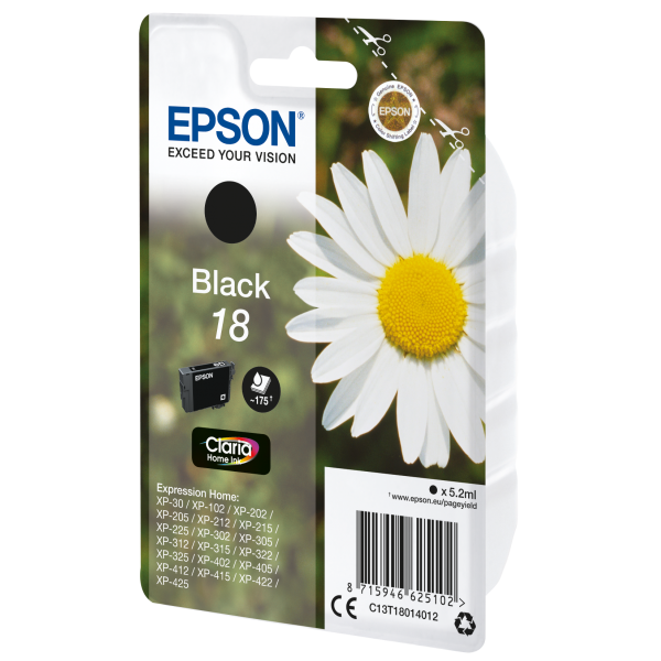 Epson Daisy Cartuccia Margherita Nero Inchiostri Claria Home 18 (EPSON T1801 18 BLACK INK CLARIA HOME DAISY 175PAGES)EpsonC13T18014012