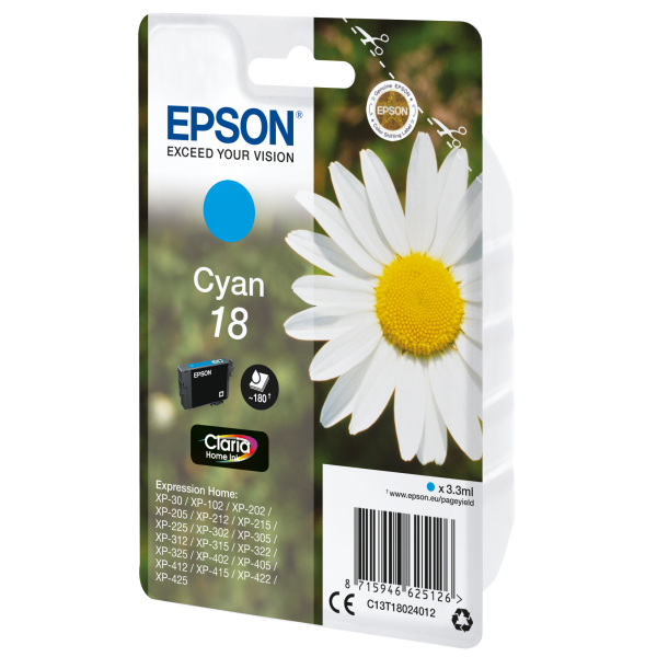 Epson Daisy Cartuccia Margherita Ciano Inchiostri Claria Home 18 (EPSON T1802 18 CYAN INK CLARIA HOME DAISY 180PAGES)EpsonC13T18024012