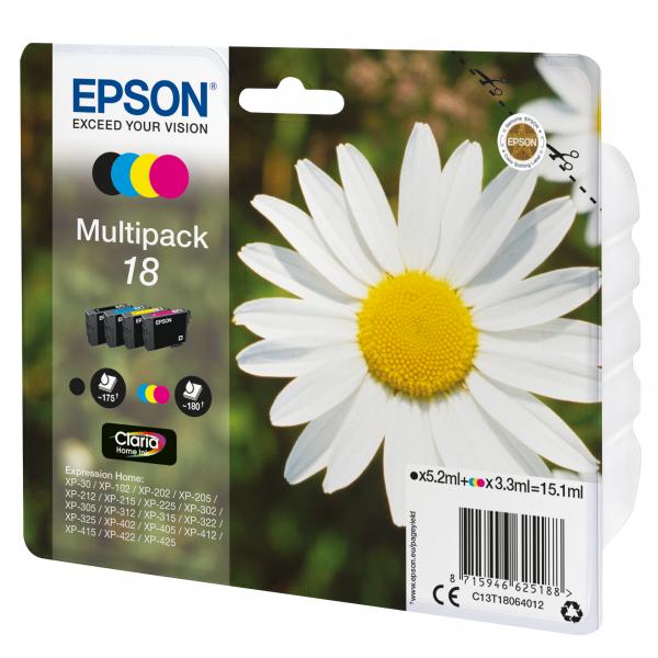 Epson Daisy Multipack Margherita 4 colori Inchiostri Claria Home 18 (CLARIA HOME INK MULPK BK/TRI CO - 4 COLOUR 18)EpsonC13T18064012