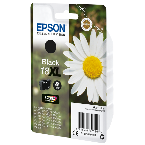 Epson Daisy Cartuccia Margherita Nero Inchiostri Claria Home 18XL (EPSON T1811 18XL BLACK INK CLARIA HOME DAISY 470PAGES)EpsonC13T18114012