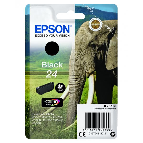 Epson Elephant Cartuccia Nero (EPSON T2421 24 BLACK INK CLARIA PHOTO HD ELEPHANT)EpsonC13T24214012