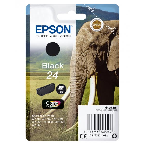 Epson Elephant Cartuccia Nero (Epson 24 - sort - original - bl?kpatro)EpsonC13T24214022