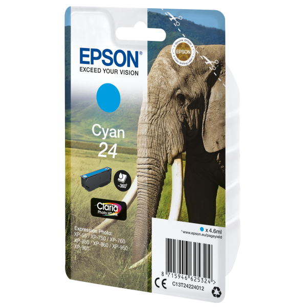 Epson Elephant Cartuccia Ciano (EPSON T2422 24 CYAN INK CLARIA PHOTO HD ELEPHANT)EpsonC13T24224012